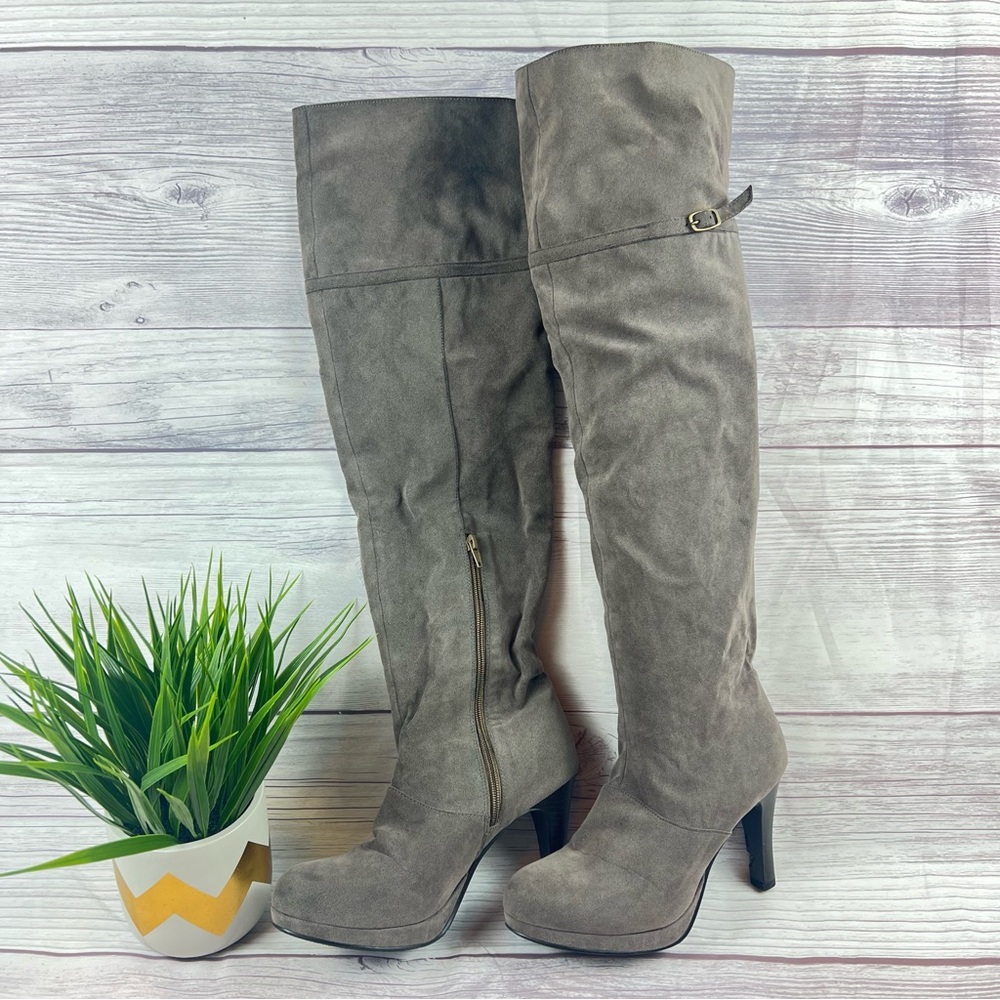 Gray Over-the-Knee Suede High Heeled Boots Large